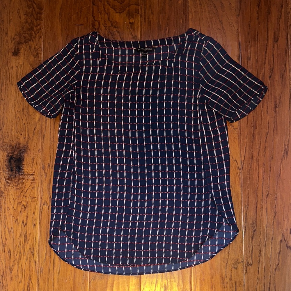 Banana Republic Navy and Red Plaid Blouse
